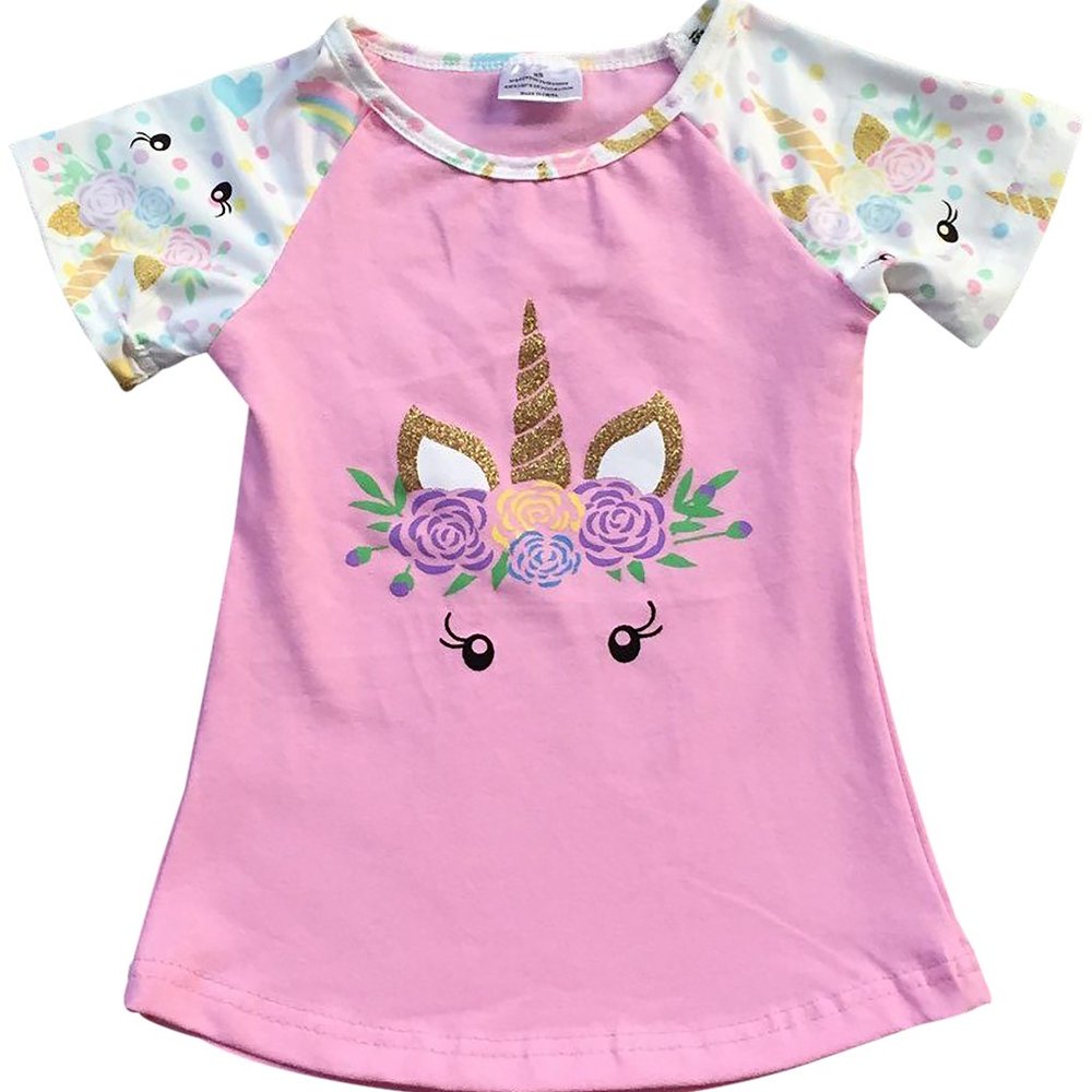 Little Girl Kids Toddler Short Sleeve Unicorn Floral Easter T-shirt Top Blouse